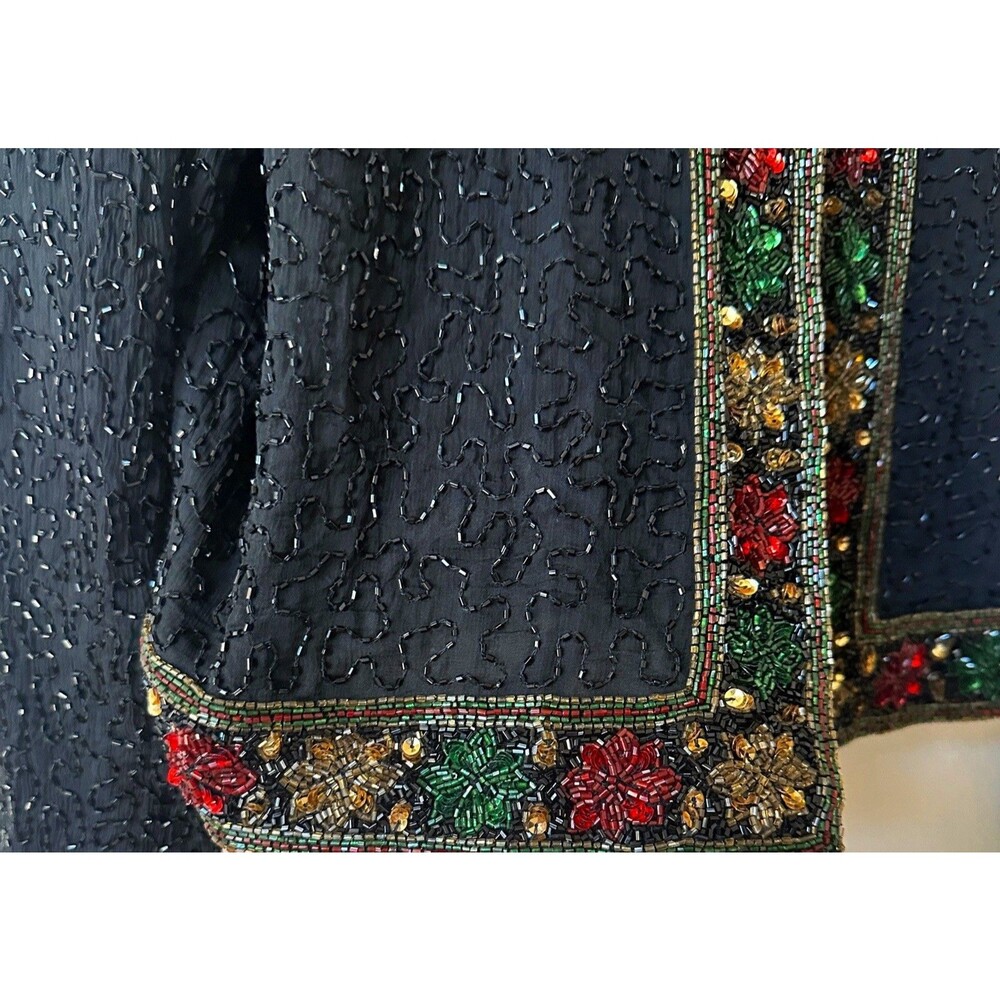 Vintage Laurence Kazar New York Black Silk Beaded Jacket Large Embellished 90s - Picture 5 of 5